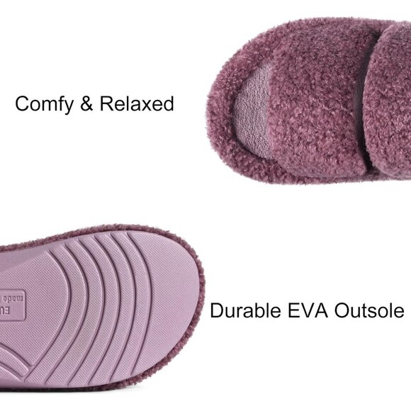Women's Purple Fuzzy Moderate Arch Support Open Toe Cozy Bedroom Slippers  Shoes - Picture 5 of 5